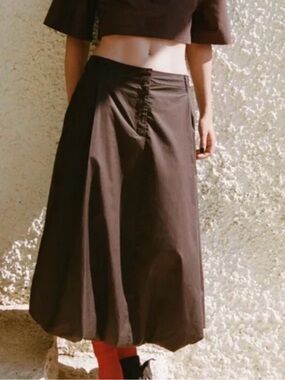 ZARA Women’s Midi Bubble Skirt  in Dark Brown Size XL